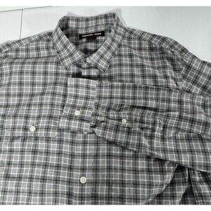Michael Kors Men's Black Gray Plaid LS Cotton Button Down Shirt  L Office Casual